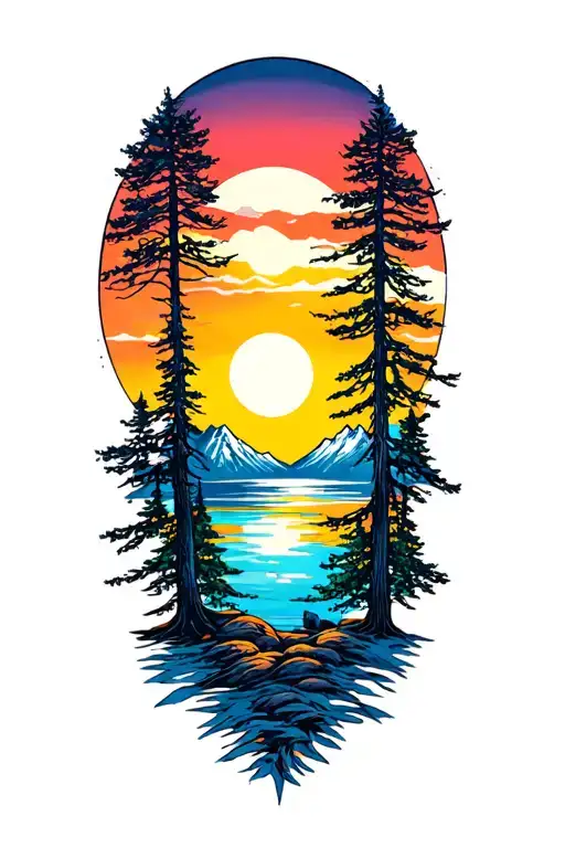 Conoeing Outdoors Mountains Trees Colors Sunset