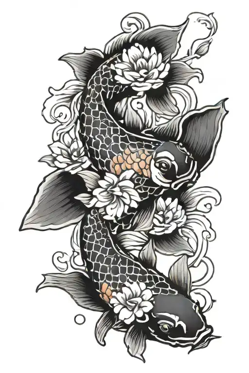 Koi Fish With Flowers
