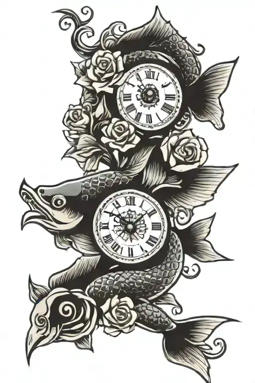 Knot Fish With Numeral Clock And Roses