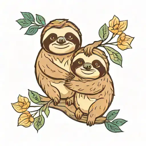 Cute Cartoon Sloth Couple