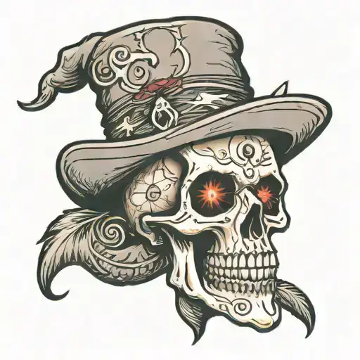Evil Louisiana Voodoo Skull Wearing A Hat