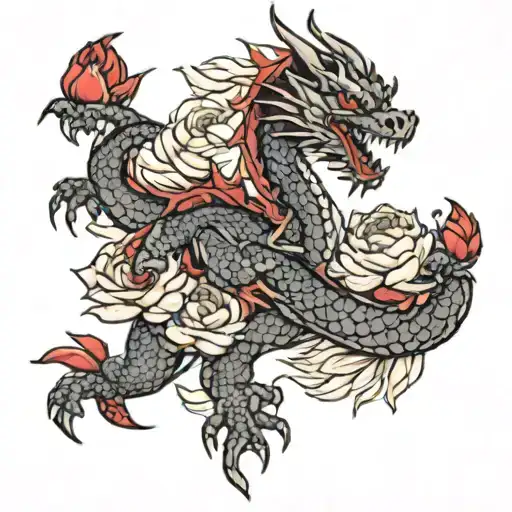 Dragon With Red Peonies