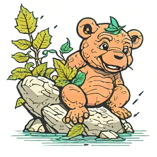 Ted Eft On Top Of A Rock Partially Covers With A Green Leaf