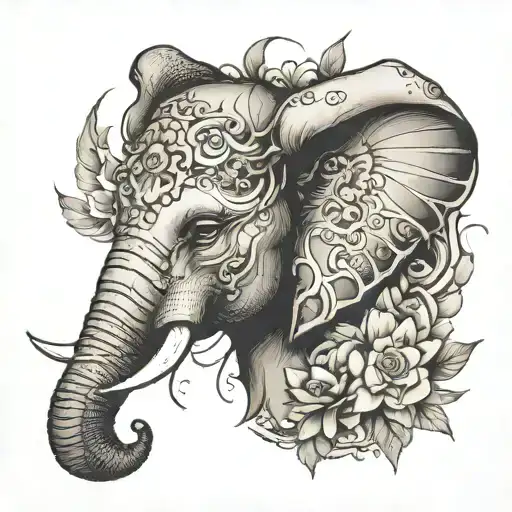 Elephant Head Tattoo Woman Theme