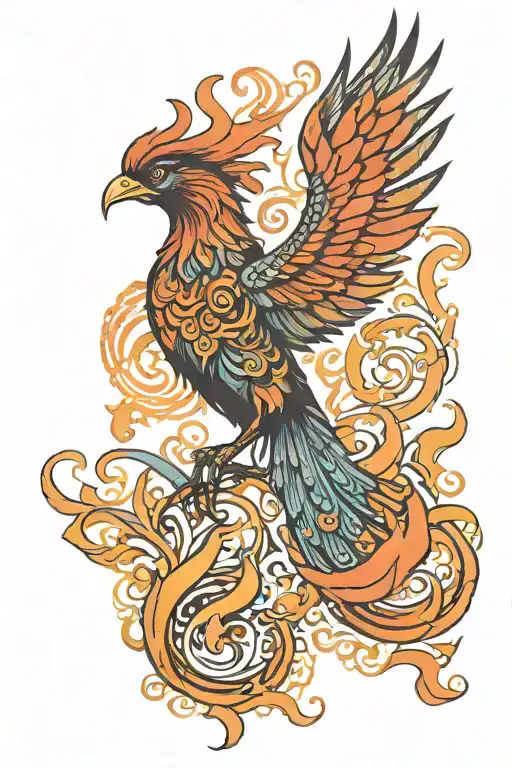 Pheonix Rising Phoenix Bird Flying Across Front View Surrounded