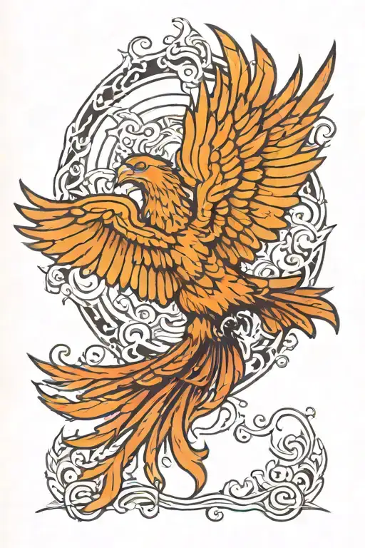 Pheonix Rising Phoenix Bird Flying Across Front View Surrounded