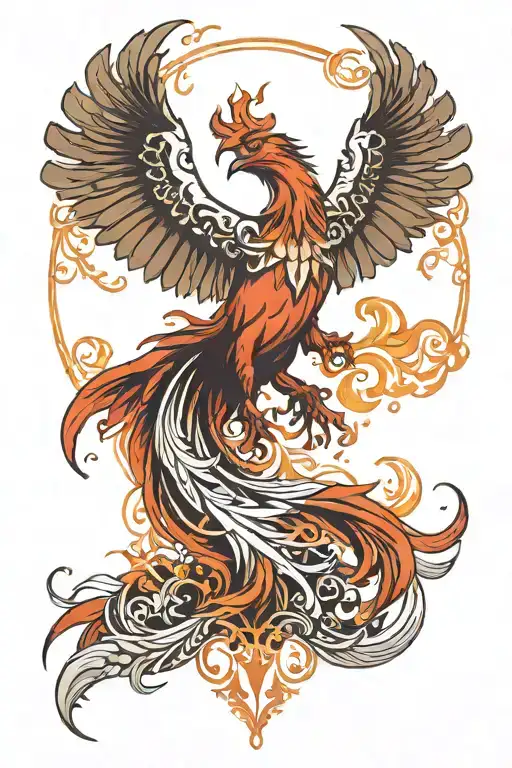 Pheonix Rising Phoenix Bird Flying Across Front View Surrounded