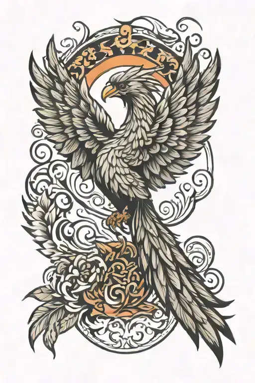 Pheonix Rising Phoenix Bird Flying Across Front View Surrounded