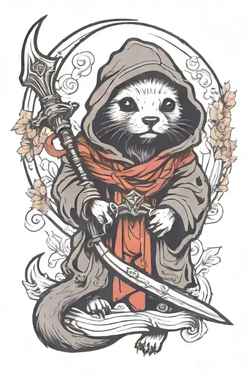 Cute Otter Grim Reaper In Death Cloak Holding Scythe