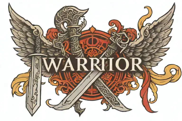 Warrior Sword With Wings And Word Warrior Holding