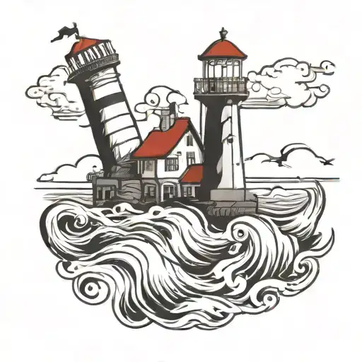 Lighthouse With Ship Sailing Through Stormylighthouse With Ship