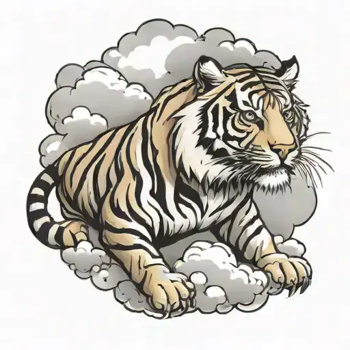 Tiger And Cloud Filled Sky