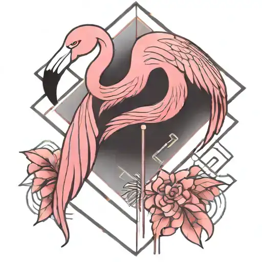 Geometric Line Flamingo Filled With Pink