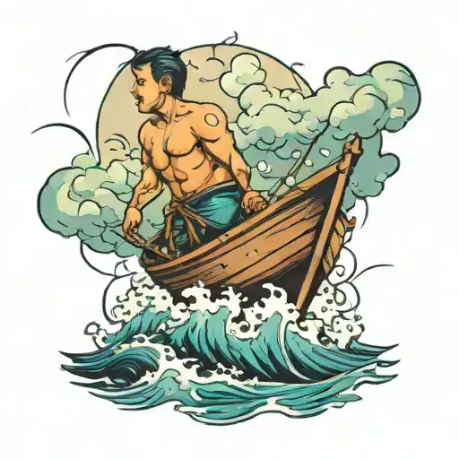 Guy On A Boat In The Ocean Going Through A Storm