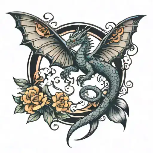 Dragon And Moon And Butterfly