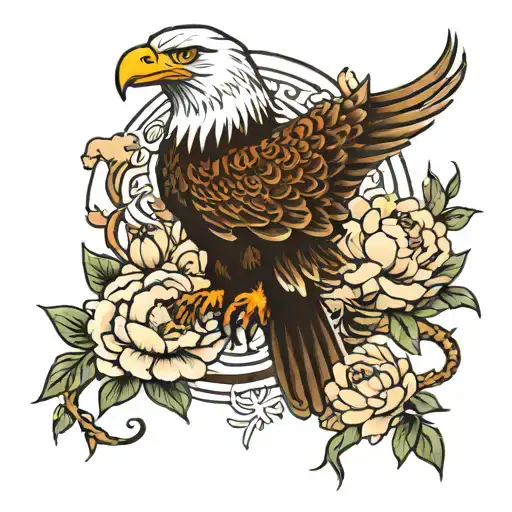 Eagle And Peonies And Snake