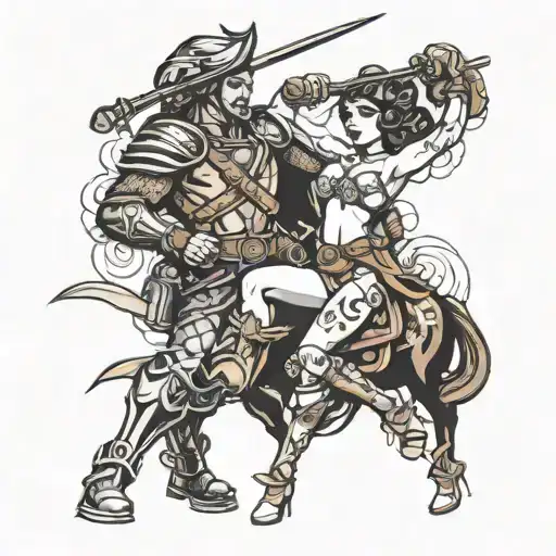 Retro Warrior Rescuing Damsel