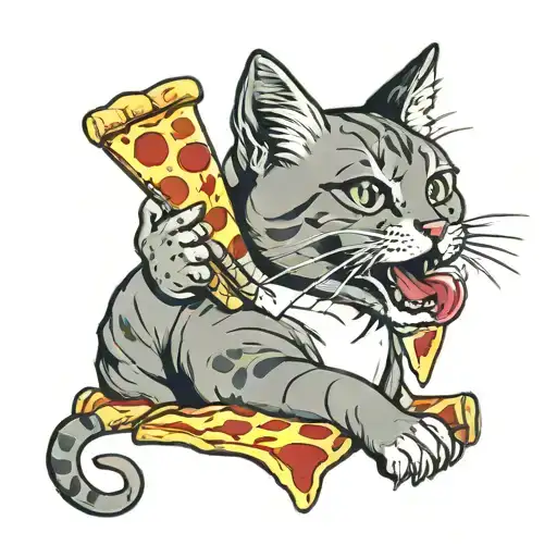 Cat With Pizza Slice And Glass Of Red Wine