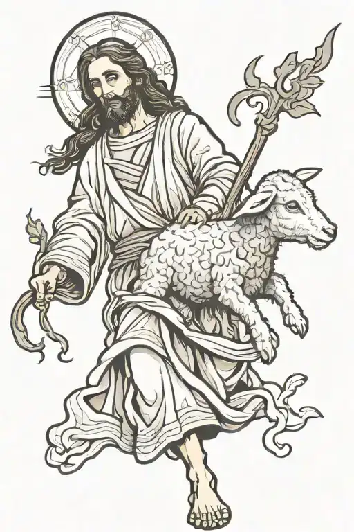 Jesus Carrying A Lamb Looking Forward