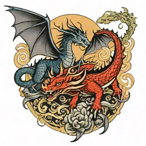 Ox And Dragon Flying
