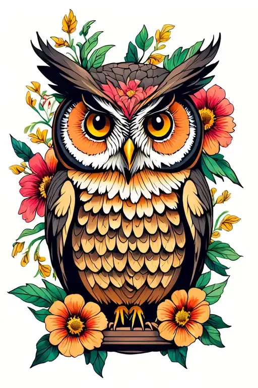 Owl With Flowers