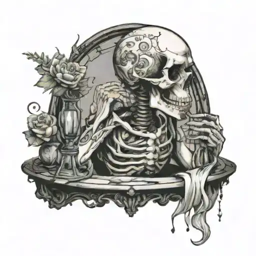 Skull Doing Cocain In Front Of A Mirror Women Sitting