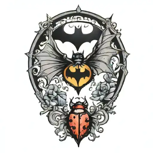 Batman Symbol And A Ladybug Perched