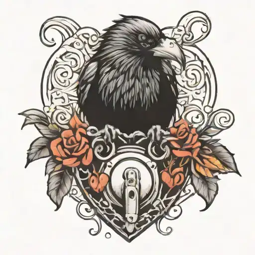 Crow Perched Atop A Heart Shaped Lock Intertwined Thorns