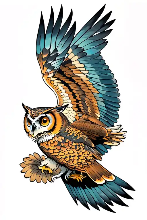 Whole Chest Tattoo With An Owl Flying