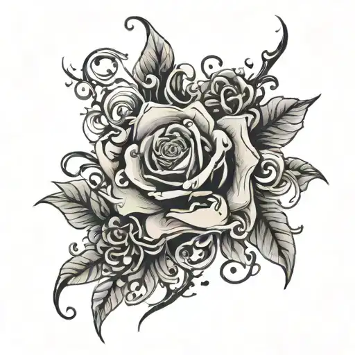 Song Lyrics Written Vertically Interrwined Black Grey Tattoo Depicting