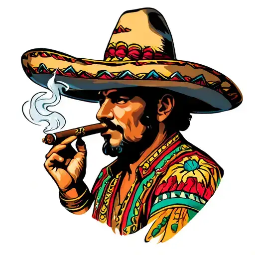 Mexican Man In A Sombrero Smoking A Cigar