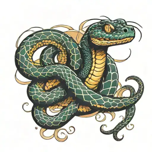 Snake Going All Lights Turned His Back Sitting Together