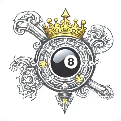 Detailed Billiard 8 Ball With A Golden Crown On Top