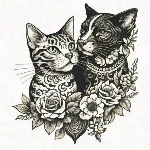 Cat And Dog Withflowers Intertwined Symbolizing The Client's Pets