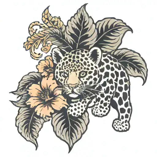 Leapord Animal Hibiscus Flower Surrounded