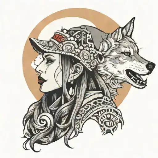 Warior Women With Wolf Howling At The Moon