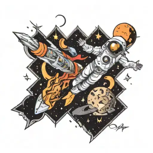 Space Theme Leg Sleeve Tattoo Featuring Symbols Integrated