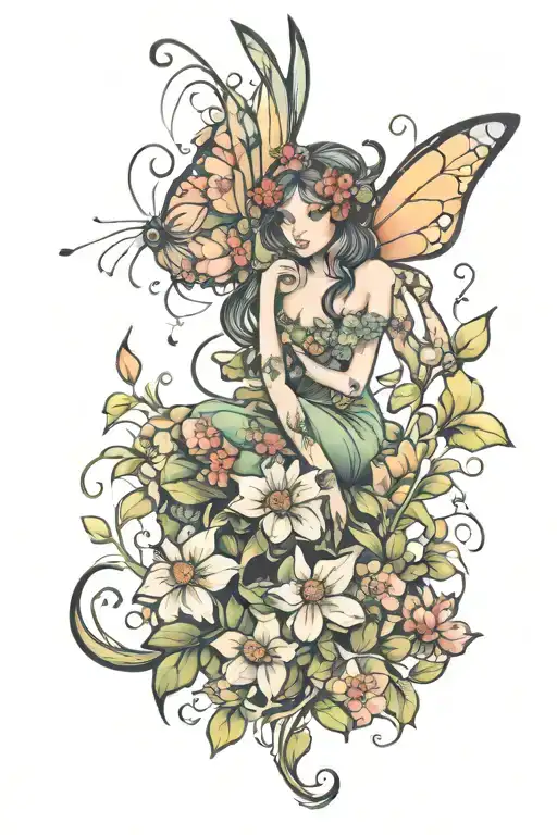 Fairy Sitting In Flowers