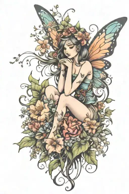 Fairy Sitting In Flowers