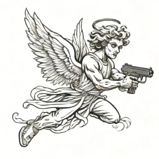 An Angel In Human Form Holding A Pistol