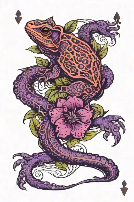 Monstera Leaves Mushrooms Purple Flowers Lizard Playing Cards