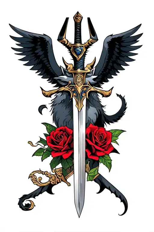 Fenrir And Anubis And Cerberus Sword Rose Wings
