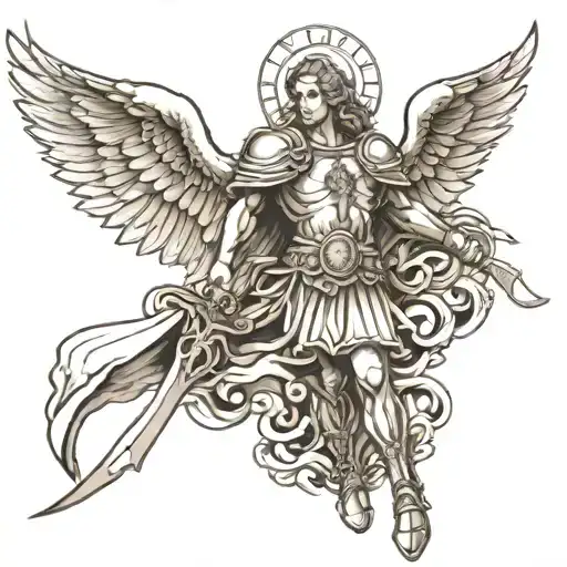 Large Saint Michael Tattoo Black Realism Style