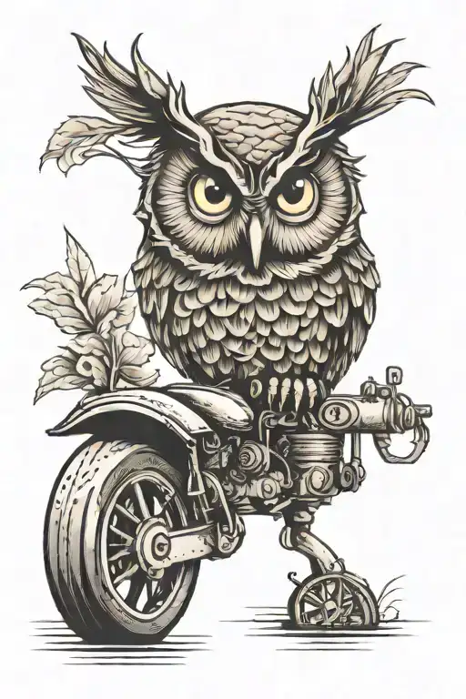Owl Pearched On An Old Tractor