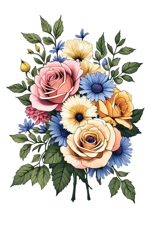 Roses Honeysuckle Aster And Morning Glory Minimalist Bouquet