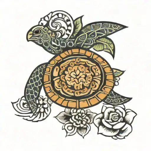 Hawaiian Tribal With Turtle And Flower