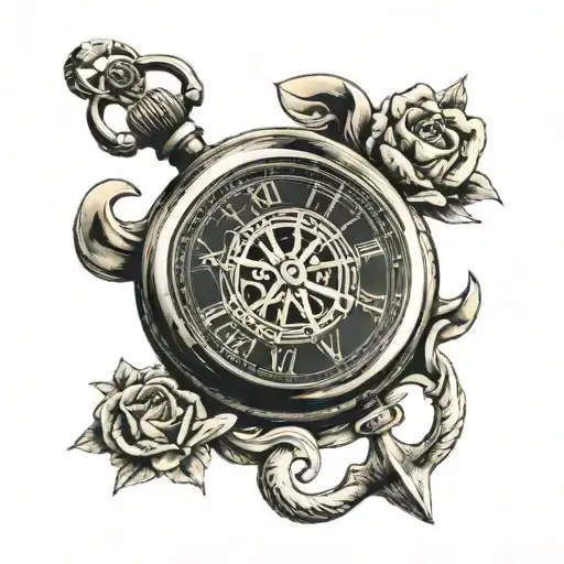 Pocket Watch With Anchor Behind It From Top