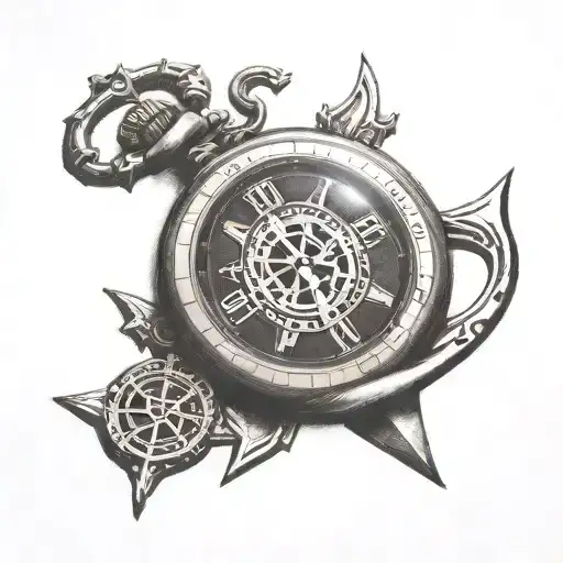 Pocket Watch With Boat Anchor Behind It