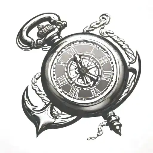 Pocket Watch With Boat Anchor Behind It