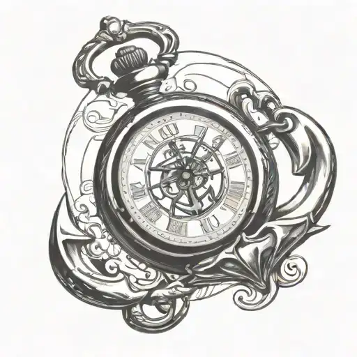 Pocket Watch With Boat Anchor Behind It